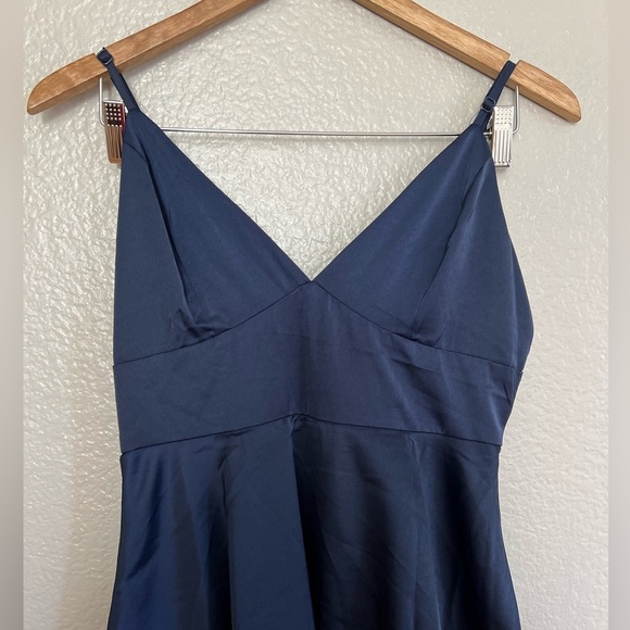 NWOT Going with Elegance Navy Blue Satin Tiered Maxi Dress - Picture 5 of 9